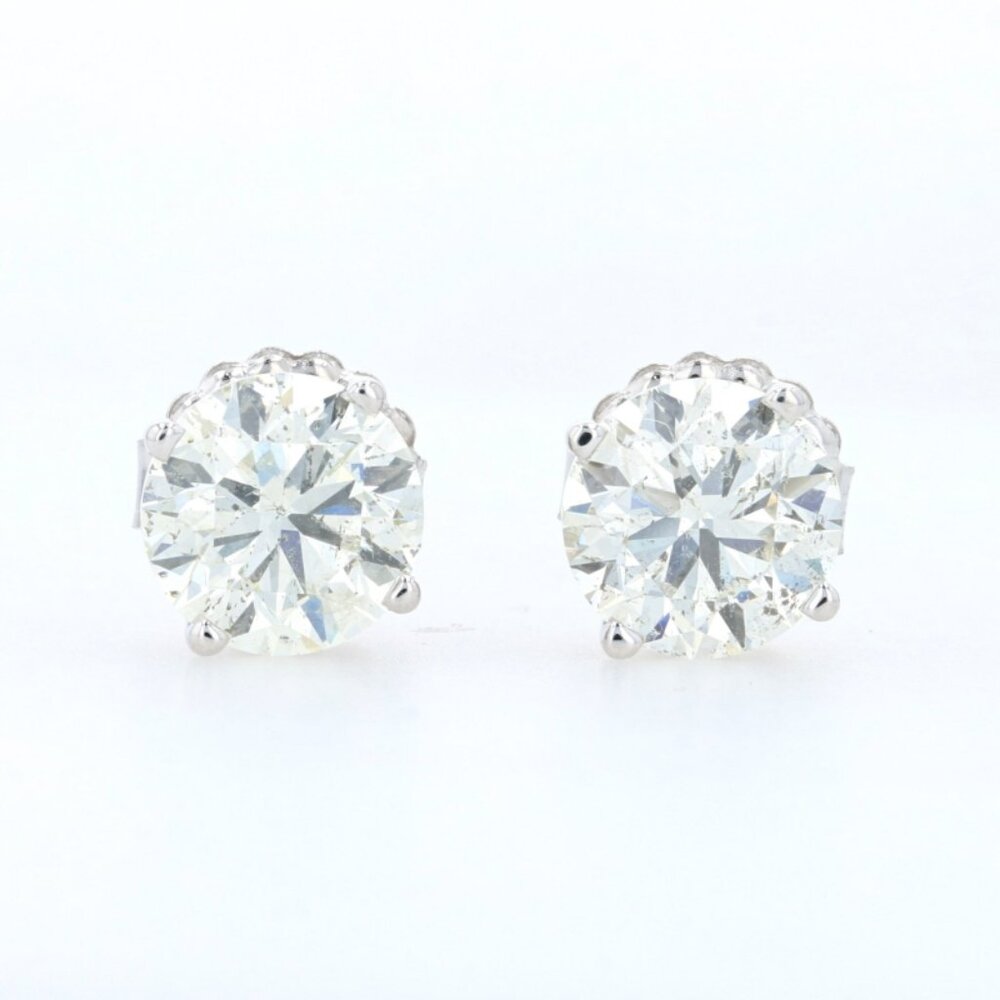 White Gold Diamond Stud Earrings - 14k Round Brilliant 6.03ctw IGI & HRD Pierced